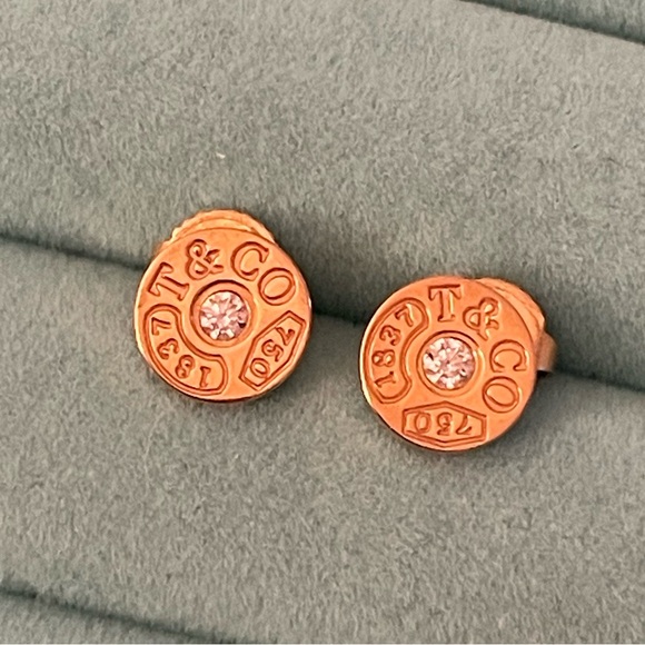 Tiffany & Co. Rose Gold Diamond 1837 Round Stud Earrings - Picture 3 of 9